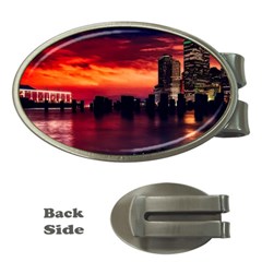 New York City Urban Skyline Harbor Bay Reflections Money Clips (oval) 