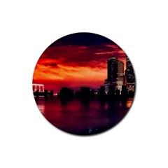 New York City Urban Skyline Harbor Bay Reflections Rubber Round Coaster (4 Pack) by Jancukart