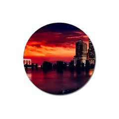 New York City Urban Skyline Harbor Bay Reflections Magnet 3  (round)