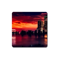 New York City Urban Skyline Harbor Bay Reflections Square Magnet