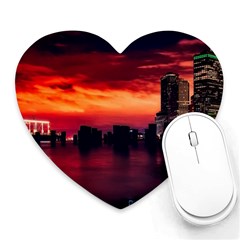 New York City Urban Skyline Harbor Bay Reflections Heart Mousepad by Jancukart