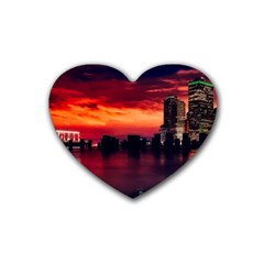 New York City Urban Skyline Harbor Bay Reflections Rubber Heart Coaster (4 Pack)