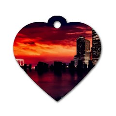 New York City Urban Skyline Harbor Bay Reflections Dog Tag Heart (two Sides) by Jancukart