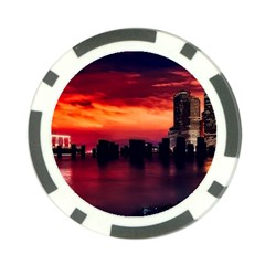 New York City Urban Skyline Harbor Bay Reflections Poker Chip Card Guard by Jancukart