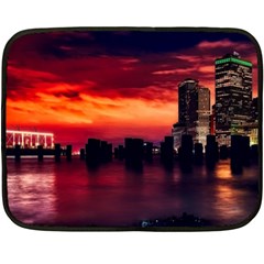 New York City Urban Skyline Harbor Bay Reflections One Side Fleece Blanket (mini) by Jancukart