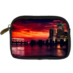 New York City Urban Skyline Harbor Bay Reflections Digital Camera Leather Case