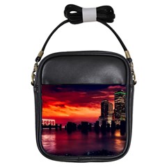 New York City Urban Skyline Harbor Bay Reflections Girls Sling Bag by Jancukart