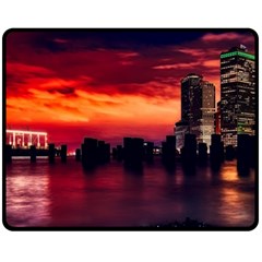 New York City Urban Skyline Harbor Bay Reflections One Side Fleece Blanket (medium) by Jancukart