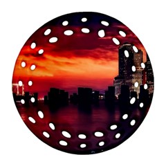 New York City Urban Skyline Harbor Bay Reflections Ornament (round Filigree) by Jancukart