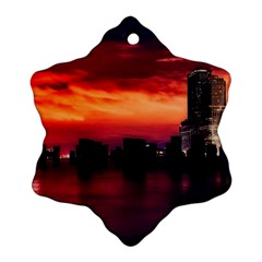 New York City Urban Skyline Harbor Bay Reflections Snowflake Ornament (two Sides) by Jancukart