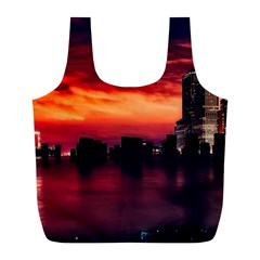 New York City Urban Skyline Harbor Bay Reflections Full Print Recycle Bag (l) by Jancukart