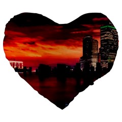 New York City Urban Skyline Harbor Bay Reflections Large 19  Premium Flano Heart Shape Cushions by Jancukart