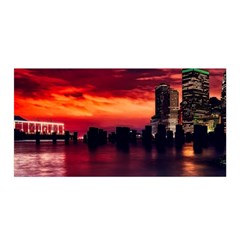 New York City Urban Skyline Harbor Bay Reflections Satin Wrap 35  X 70  by Jancukart