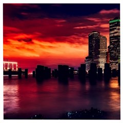 New York City Urban Skyline Harbor Bay Reflections Wooden Puzzle Square by Jancukart