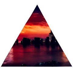 New York City Urban Skyline Harbor Bay Reflections Wooden Puzzle Triangle by Jancukart