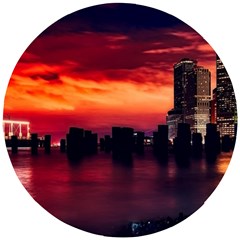 New York City Urban Skyline Harbor Bay Reflections Wooden Puzzle Round by Jancukart