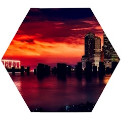 New York City Urban Skyline Harbor Bay Reflections Wooden Puzzle Hexagon by Jancukart