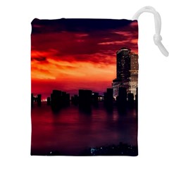 New York City Urban Skyline Harbor Bay Reflections Drawstring Pouch (4xl) by Jancukart