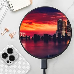 New York City Urban Skyline Harbor Bay Reflections Wireless Fast Charger(black) by Jancukart