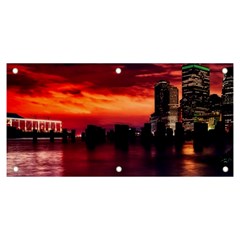 New York City Urban Skyline Harbor Bay Reflections Banner And Sign 6  X 3  by Jancukart