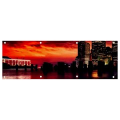 New York City Urban Skyline Harbor Bay Reflections Banner And Sign 9  X 3  by Jancukart