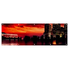 New York City Urban Skyline Harbor Bay Reflections Banner And Sign 12  X 4  by Jancukart