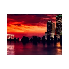 New York City Urban Skyline Harbor Bay Reflections One Side Premium Plush Fleece Blanket (mini) by Jancukart