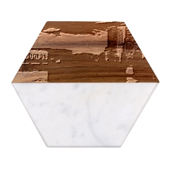 New York City Urban Skyline Harbor Bay Reflections Marble Wood Coaster (hexagon)  by Jancukart