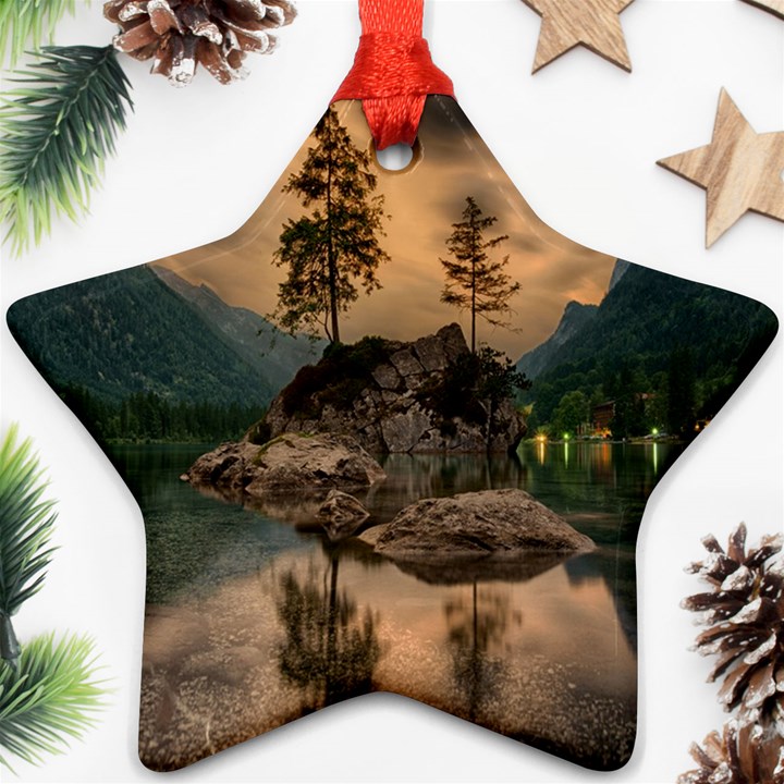 Nature Waters Lake Island Landscape Thunderstorm Ornament (Star)