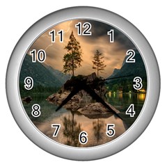 Nature Waters Lake Island Landscape Thunderstorm Wall Clock (silver)