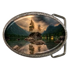 Nature Waters Lake Island Landscape Thunderstorm Belt Buckles by Jancukart