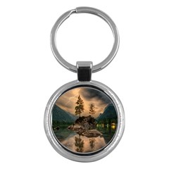 Nature Waters Lake Island Landscape Thunderstorm Key Chain (round) by Jancukart