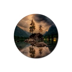 Nature Waters Lake Island Landscape Thunderstorm Rubber Coaster (round)