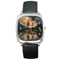 Nature Waters Lake Island Landscape Thunderstorm Square Metal Watch by Jancukart