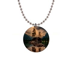 Nature Waters Lake Island Landscape Thunderstorm 1  Button Necklace by Jancukart