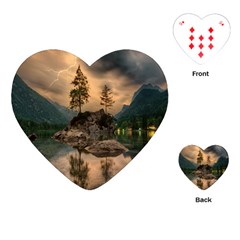 Nature Waters Lake Island Landscape Thunderstorm Playing Cards Single Design (heart) by Jancukart