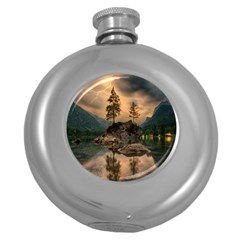 Nature Waters Lake Island Landscape Thunderstorm Round Hip Flask (5 Oz)