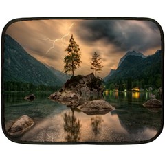 Nature Waters Lake Island Landscape Thunderstorm One Side Fleece Blanket (mini)