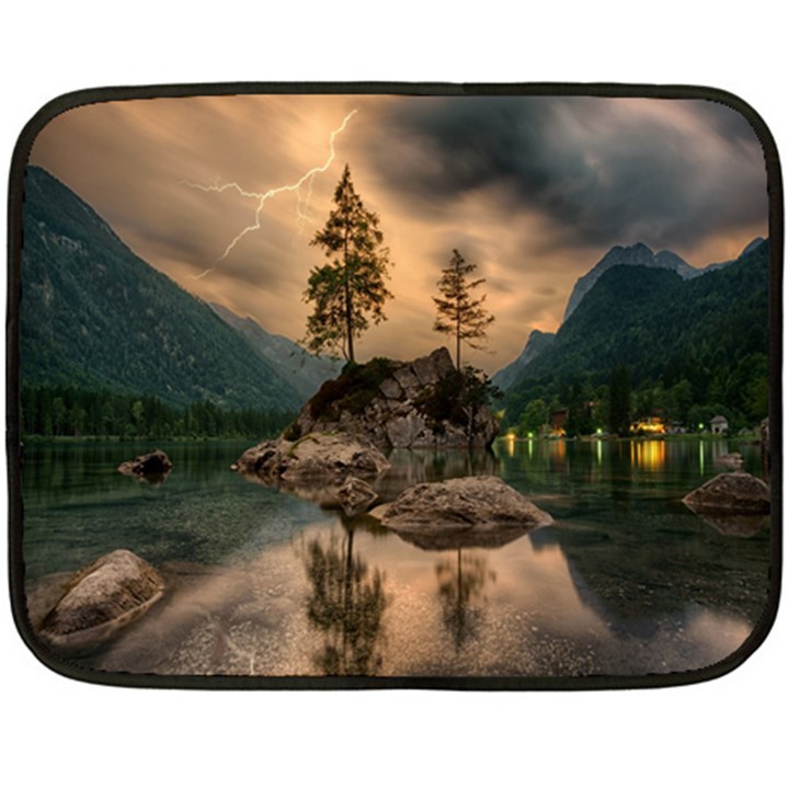 Nature Waters Lake Island Landscape Thunderstorm Fleece Blanket (Mini)