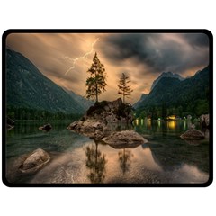 Nature Waters Lake Island Landscape Thunderstorm One Side Fleece Blanket (large)