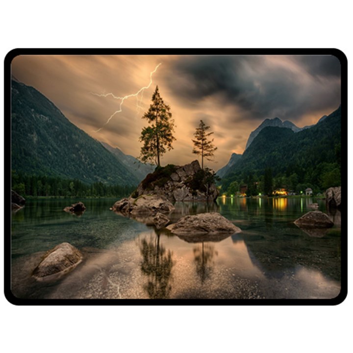 Nature Waters Lake Island Landscape Thunderstorm One Side Fleece Blanket (Large)