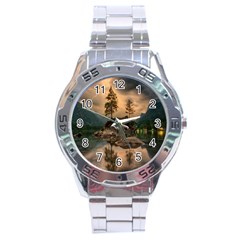 Nature Waters Lake Island Landscape Thunderstorm Stainless Steel Analogue Watch