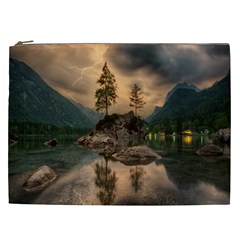 Nature Waters Lake Island Landscape Thunderstorm Cosmetic Bag (xxl) by Jancukart