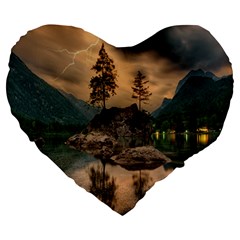 Nature Waters Lake Island Landscape Thunderstorm Large 19  Premium Heart Shape Cushions