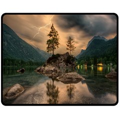 Nature Waters Lake Island Landscape Thunderstorm Fleece Blanket (medium) by Jancukart