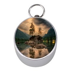 Nature Waters Lake Island Landscape Thunderstorm Mini Silver Compasses by Jancukart