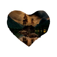 Nature Waters Lake Island Landscape Thunderstorm Standard 16  Premium Flano Heart Shape Cushions