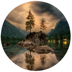 Nature Waters Lake Island Landscape Thunderstorm Wooden Bottle Opener (round) by Jancukart