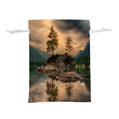 Nature Waters Lake Island Landscape Thunderstorm Lightweight Drawstring Pouch (l) by Jancukart