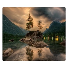 Nature Waters Lake Island Landscape Thunderstorm One Side Premium Plush Fleece Blanket (small) by Jancukart